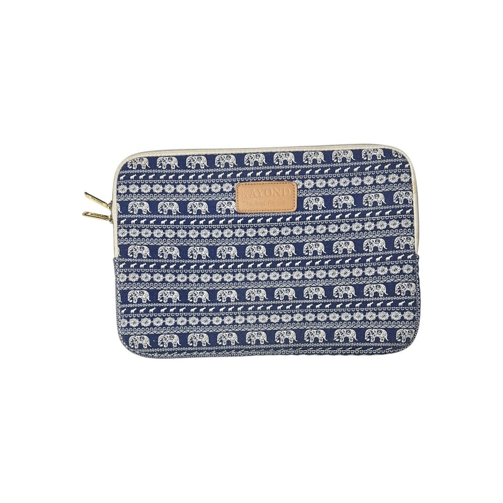 Kayond Blue Elephant Print Padded Laptop Sleeve Case 13-14 Inch Bohemian Canvas